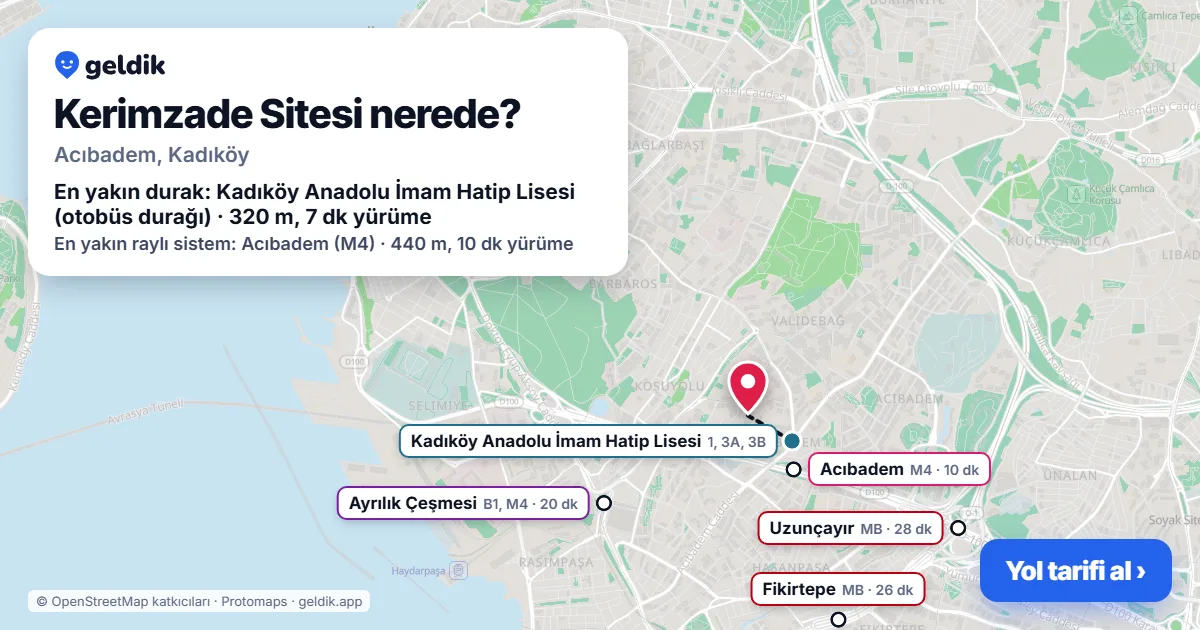 Where is Kerimzade Sitesi: map with its location and the nearest stops, with walking times