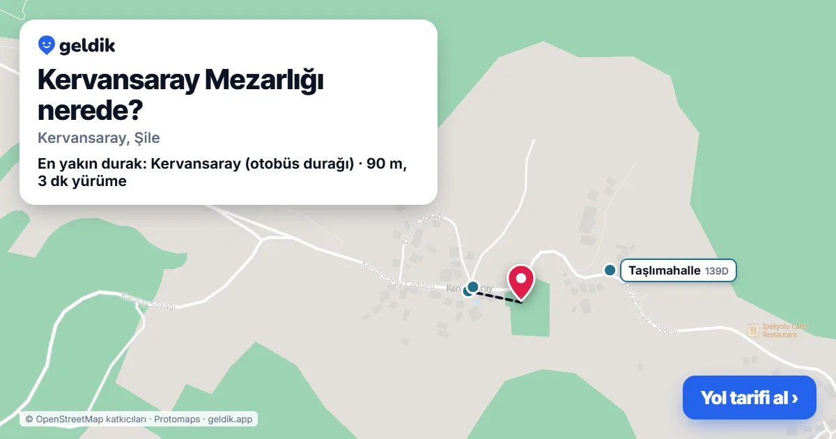 Kervansaray Mezarlığı nerede: haritada konumu ve en yakın duraklar, yürüme süreleriyle