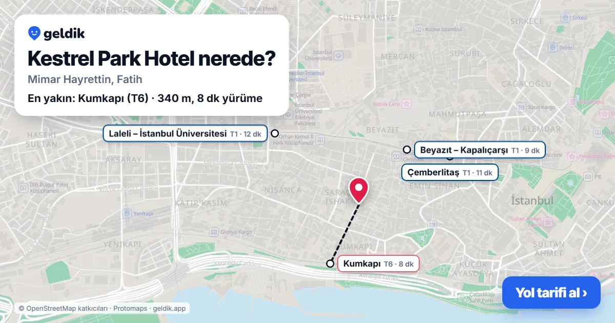 Kestrel Park Hotel nerede: haritada konumu ve en yakın duraklar, yürüme süreleriyle