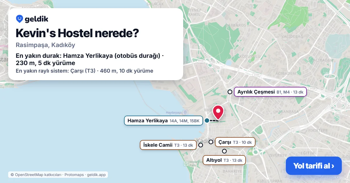 Kevin's Hostel nerede: haritada konumu ve en yakın duraklar, yürüme süreleriyle