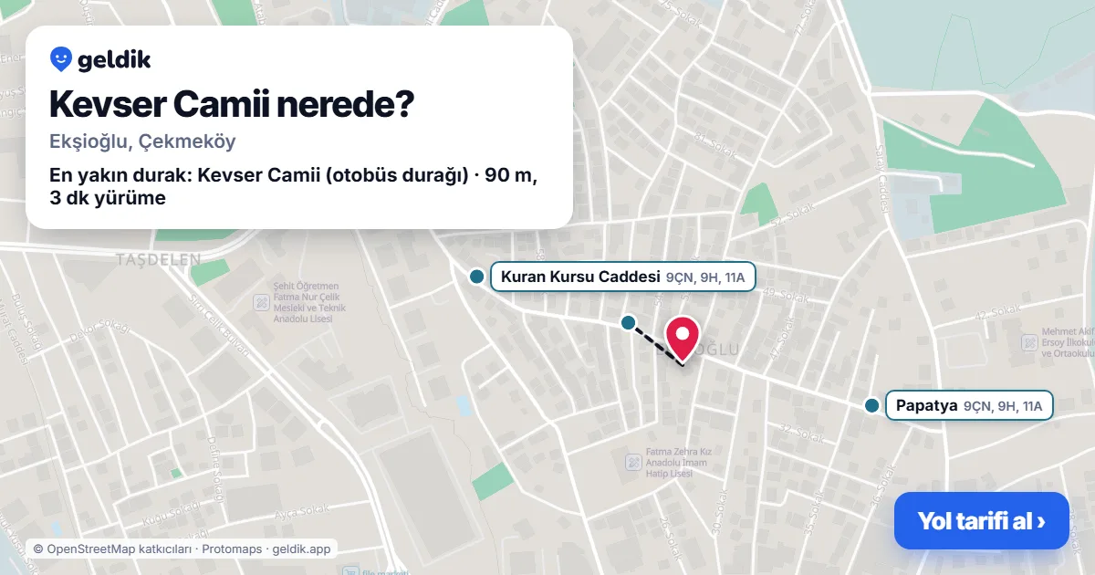 Kevser Camii nerede: haritada konumu ve en yakın duraklar, yürüme süreleriyle