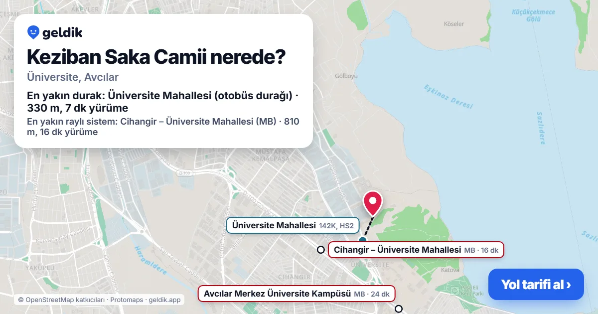 Keziban Saka Camii nerede: haritada konumu ve en yakın duraklar, yürüme süreleriyle