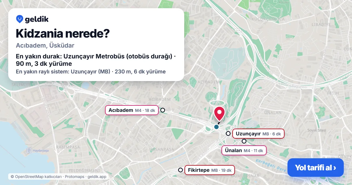 Where is Kidzania: map with its location and the nearest stops, with walking times