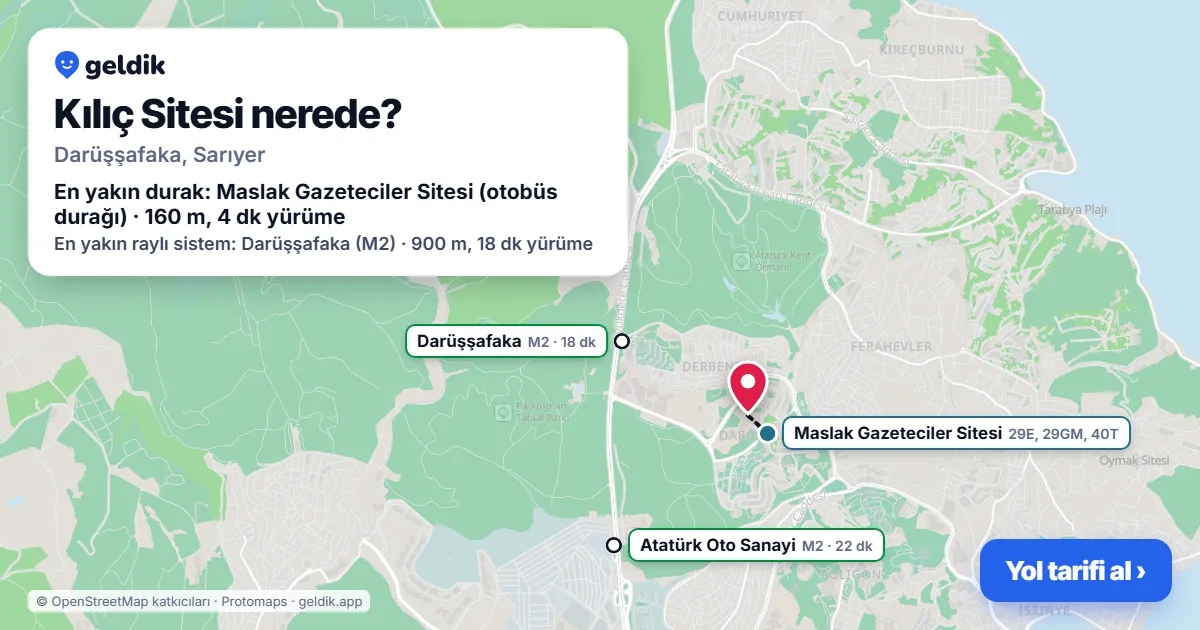 Where is Kılıç Sitesi: map with its location and the nearest stops, with walking times
