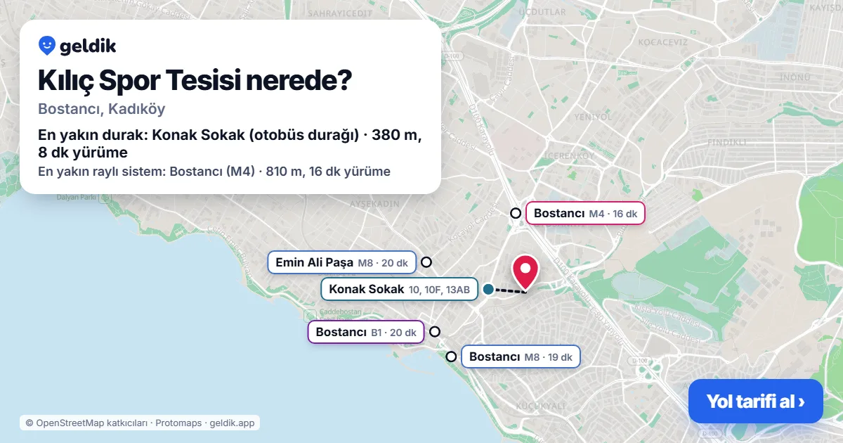 Where is Kılıç Spor Tesisi: map with its location and the nearest stops, with walking times