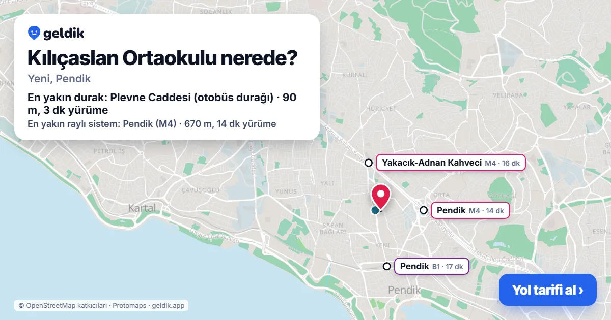 Where is Kılıçaslan Ortaokulu: map with its location and the nearest stops, with walking times