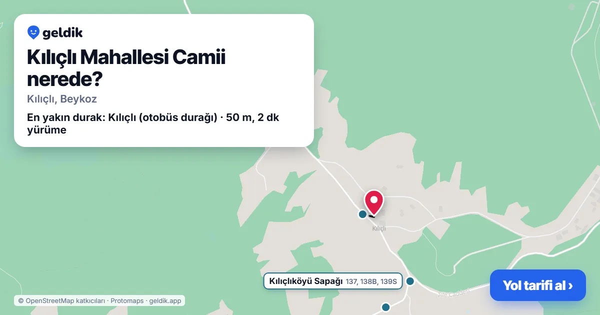 Kılıçlı Mahallesi Camii nerede: haritada konumu ve en yakın duraklar, yürüme süreleriyle