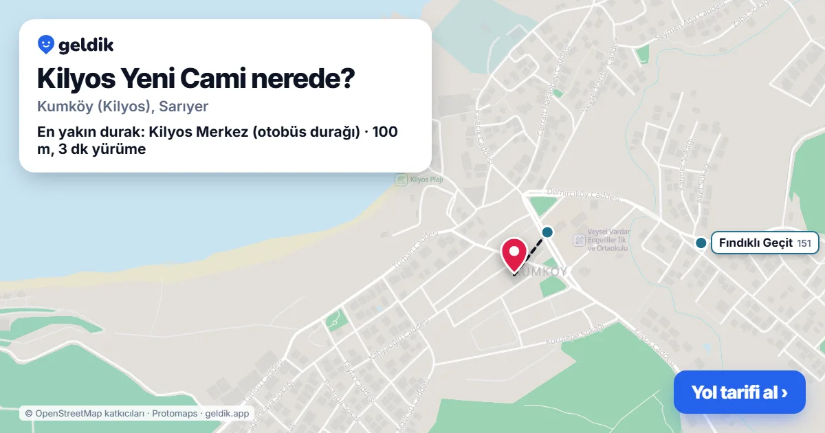 Kilyos Yeni Cami nerede: haritada konumu ve en yakın duraklar, yürüme süreleriyle