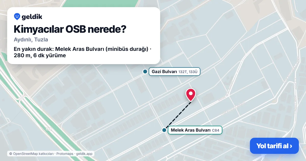 Kimyacılar OSB nerede: haritada konumu ve en yakın duraklar, yürüme süreleriyle