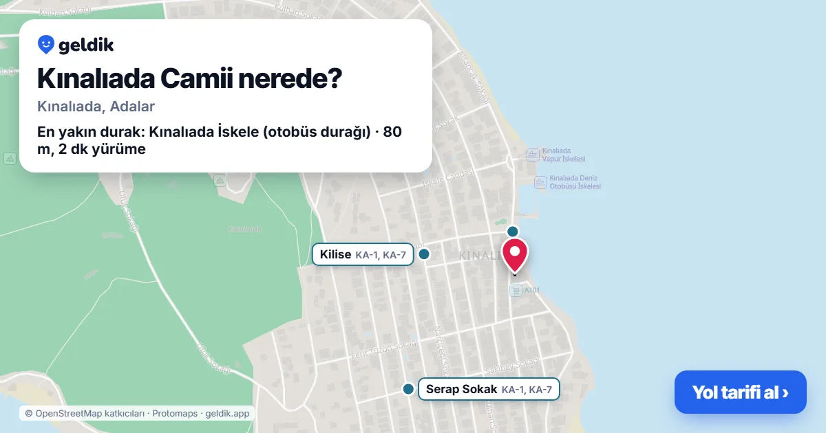 Where is Kınalıada Camii: map with its location and the nearest stops, with walking times