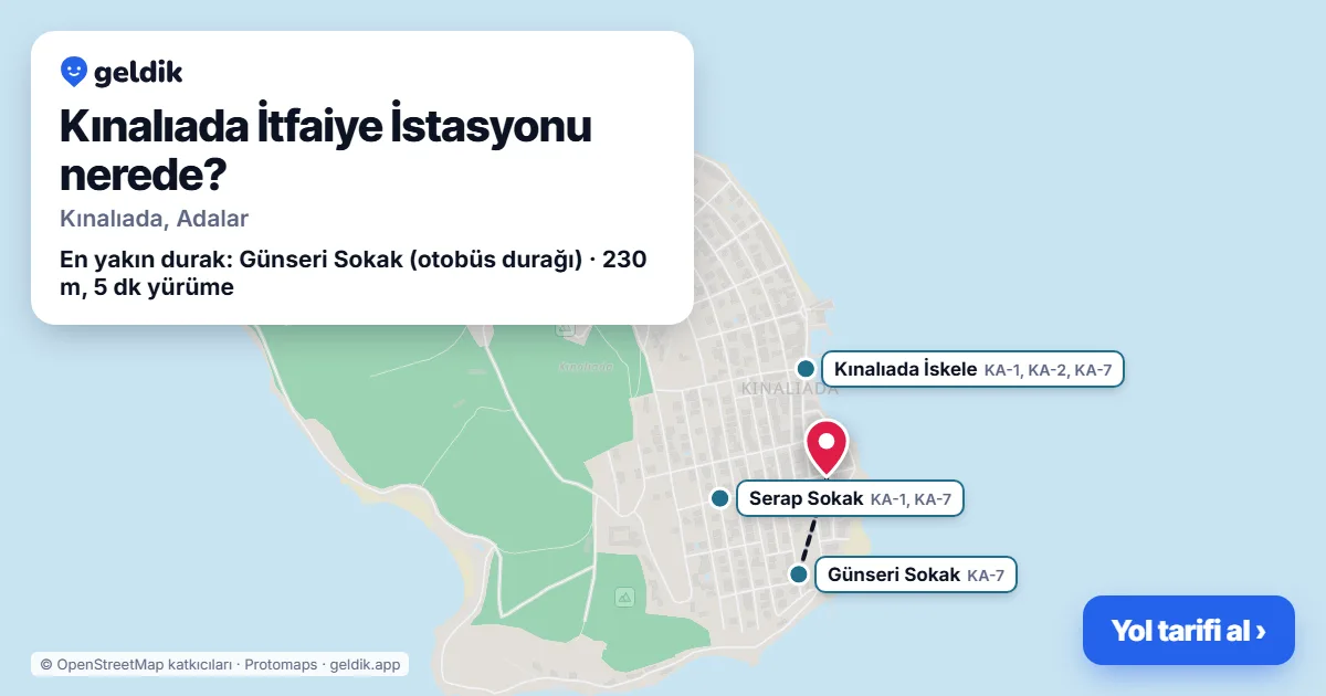 Kınalıada İtfaiye İstasyonu nerede: haritada konumu ve en yakın duraklar, yürüme süreleriyle