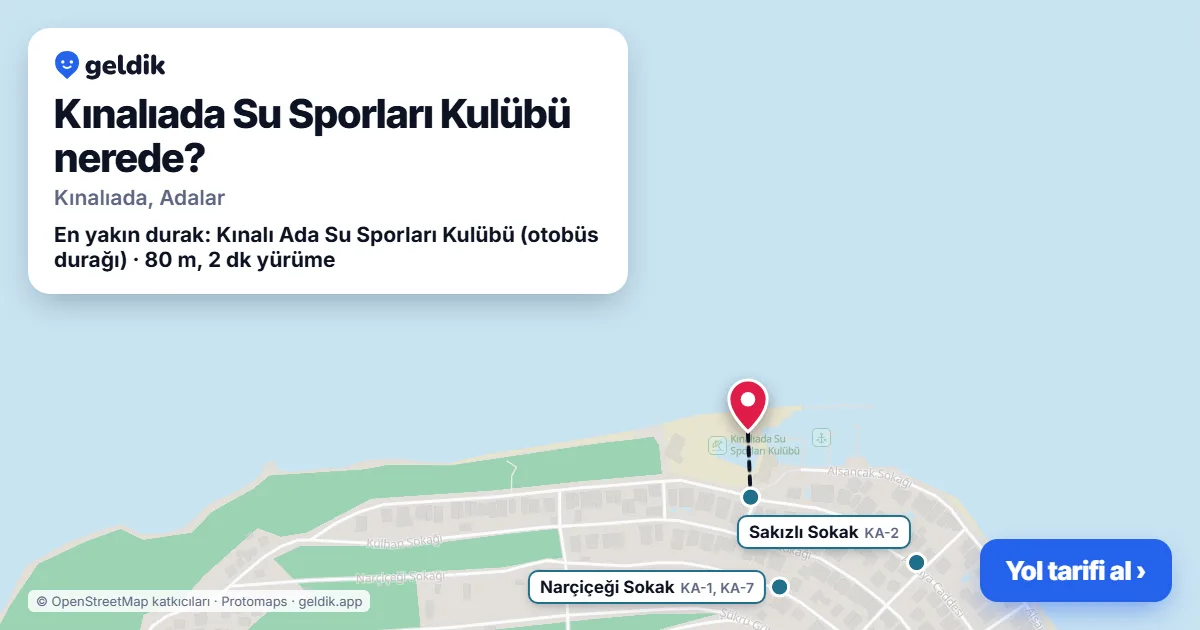 Kınalıada Su Sporları Kulübü nerede: haritada konumu ve en yakın duraklar, yürüme süreleriyle