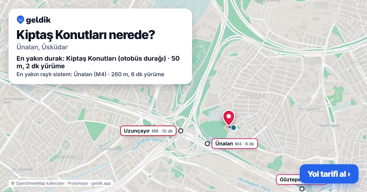 Kiptaş Konutları nerede: haritada konumu ve en yakın duraklar, yürüme süreleriyle