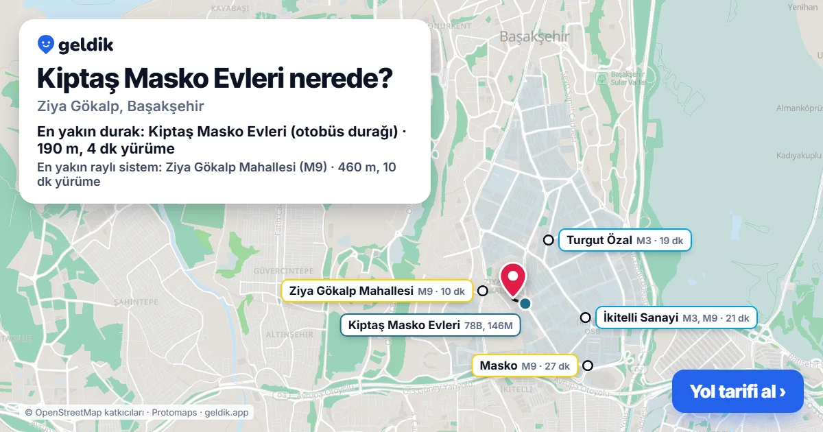 Kiptaş Masko Evleri nerede: haritada konumu ve en yakın duraklar, yürüme süreleriyle