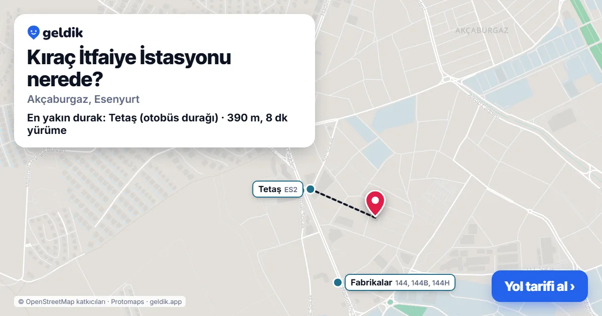 Where is Kıraç İtfaiye İstasyonu: map with its location and the nearest stops, with walking times