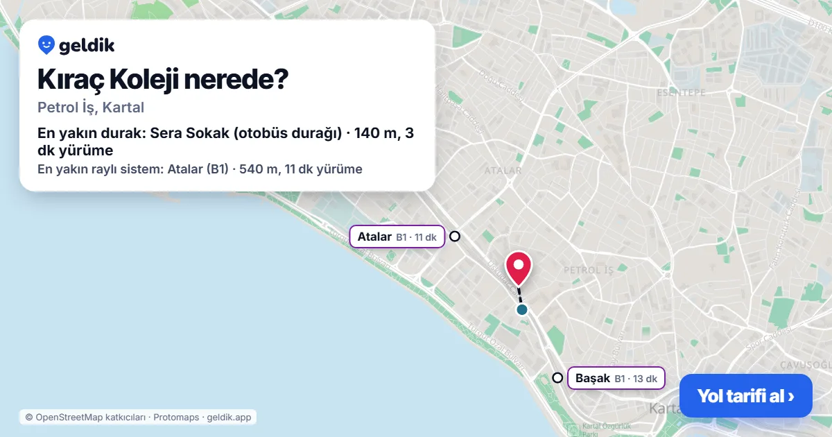 Kıraç Koleji nerede: haritada konumu ve en yakın duraklar, yürüme süreleriyle