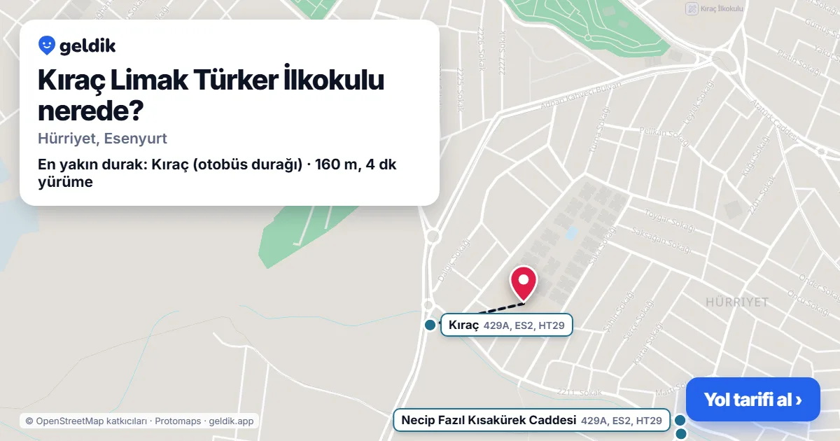 Kıraç Limak Türker İlkokulu nerede: haritada konumu ve en yakın duraklar, yürüme süreleriyle