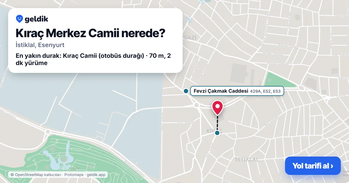 Kıraç Merkez Camii nerede: haritada konumu ve en yakın duraklar, yürüme süreleriyle