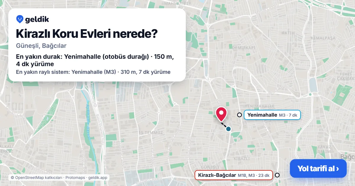 Kirazlı Koru Evleri nerede: haritada konumu ve en yakın duraklar, yürüme süreleriyle