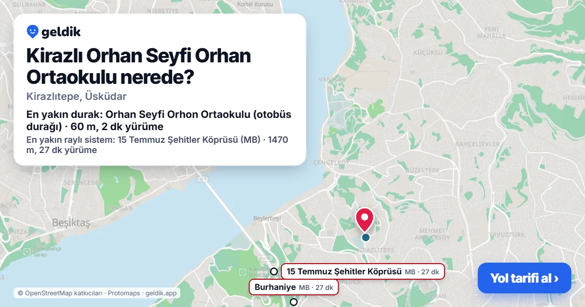Kirazlı Orhan Seyfi Orhan Ortaokulu nerede: haritada konumu ve en yakın duraklar, yürüme süreleriyle