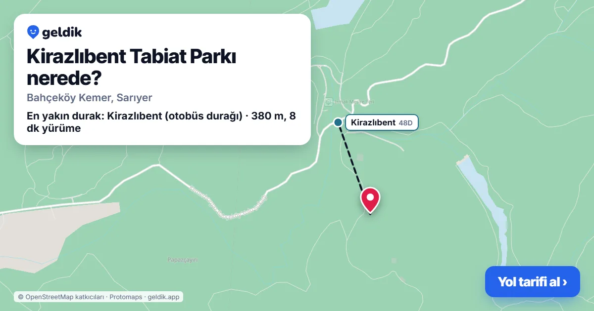 Kirazlıbent Tabiat Parkı nerede: haritada konumu ve en yakın duraklar, yürüme süreleriyle