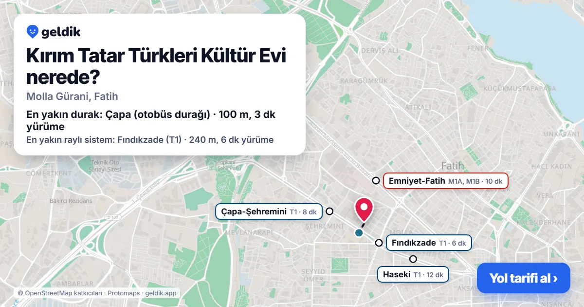 Where is Kırım Tatar Türkleri Kültür Evi: map with its location and the nearest stops, with walking times