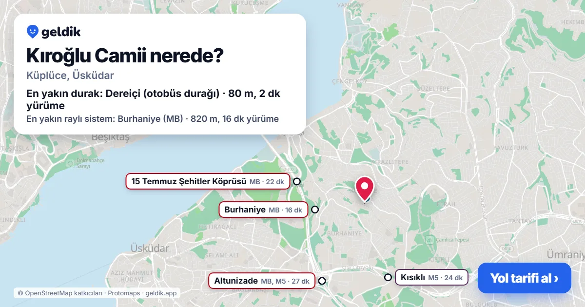 Where is Kıroğlu Camii: map with its location and the nearest stops, with walking times