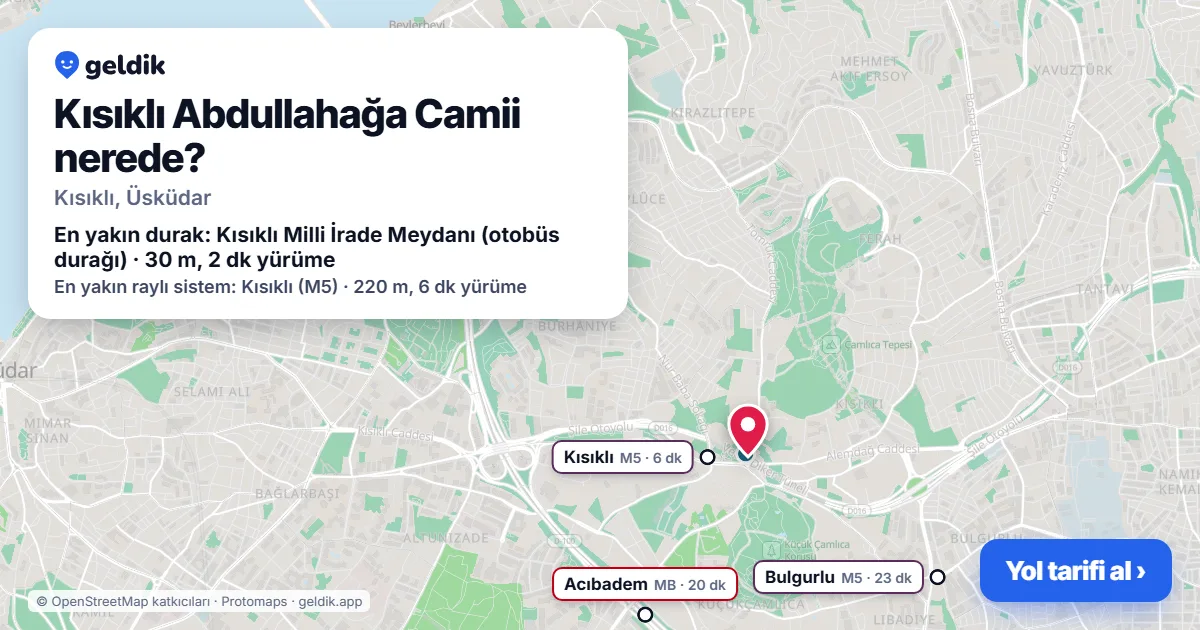 Where is Kısıklı Abdullahağa Camii: map with its location and the nearest stops, with walking times