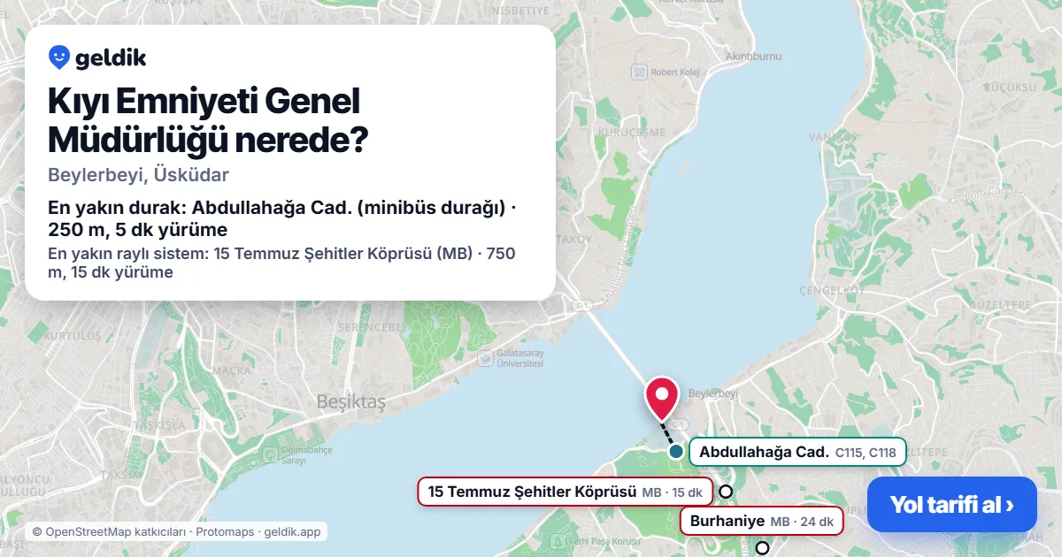 Kıyı Emniyeti Genel Müdürlüğü nerede: haritada konumu ve en yakın duraklar, yürüme süreleriyle