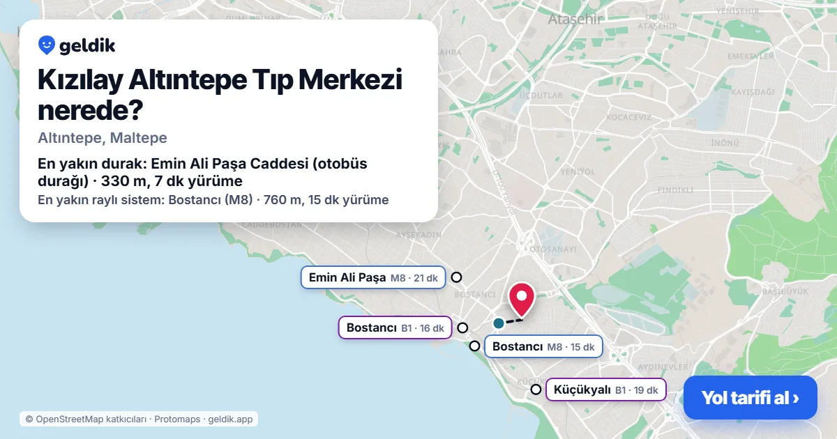 Where is Kızılay Altıntepe Tıp Merkezi: map with its location and the nearest stops, with walking times