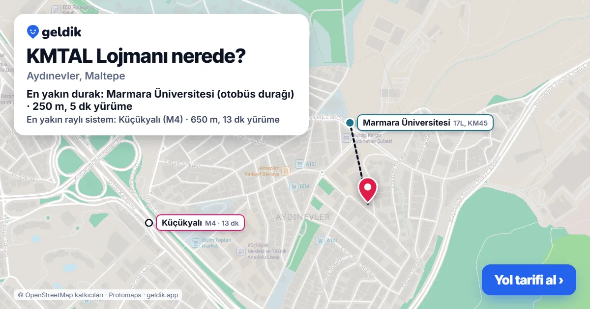 Where is KMTAL Lojmanı: map with its location and the nearest stops, with walking times