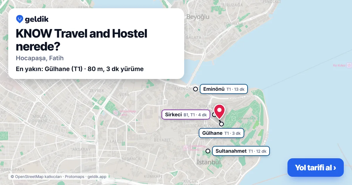 KNOW Travel and Hostel nerede: haritada konumu ve en yakın duraklar, yürüme süreleriyle