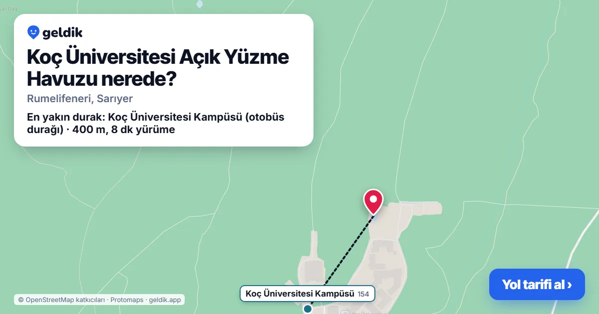 Where is Koç Üniversitesi Açık Yüzme Havuzu: map with its location and the nearest stops, with walking times
