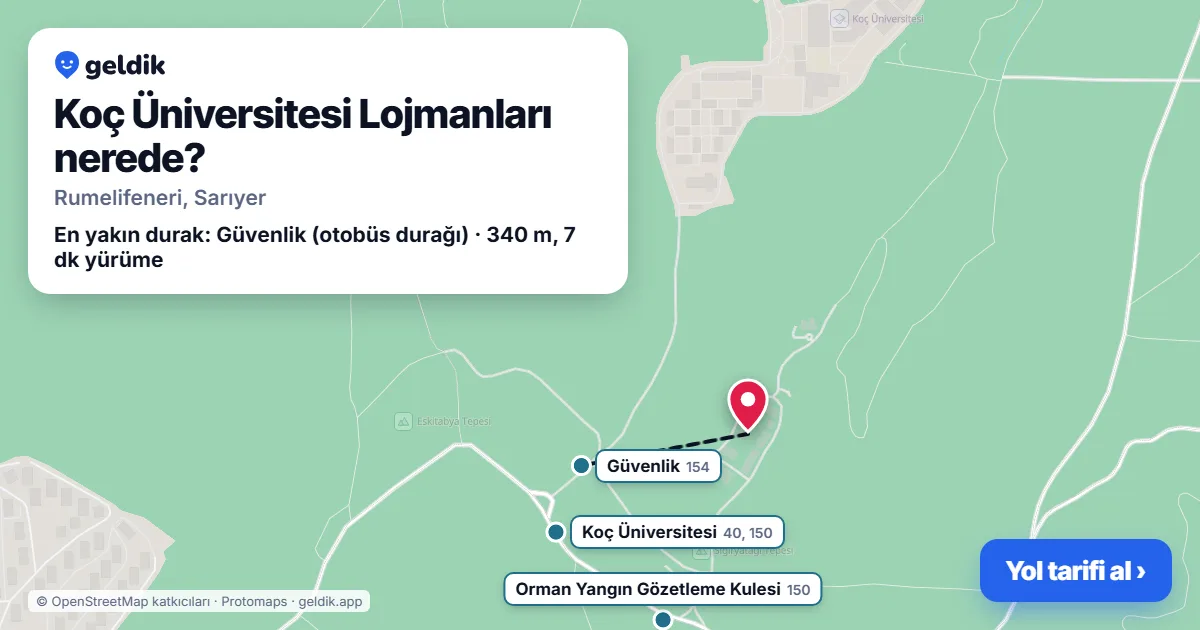 Koç Üniversitesi Lojmanları nerede: haritada konumu ve en yakın duraklar, yürüme süreleriyle