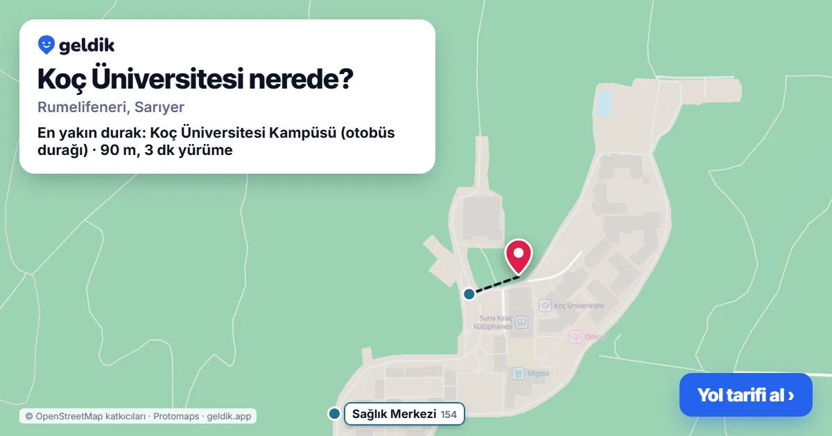 Koç Üniversitesi nerede: haritada konumu ve en yakın duraklar, yürüme süreleriyle