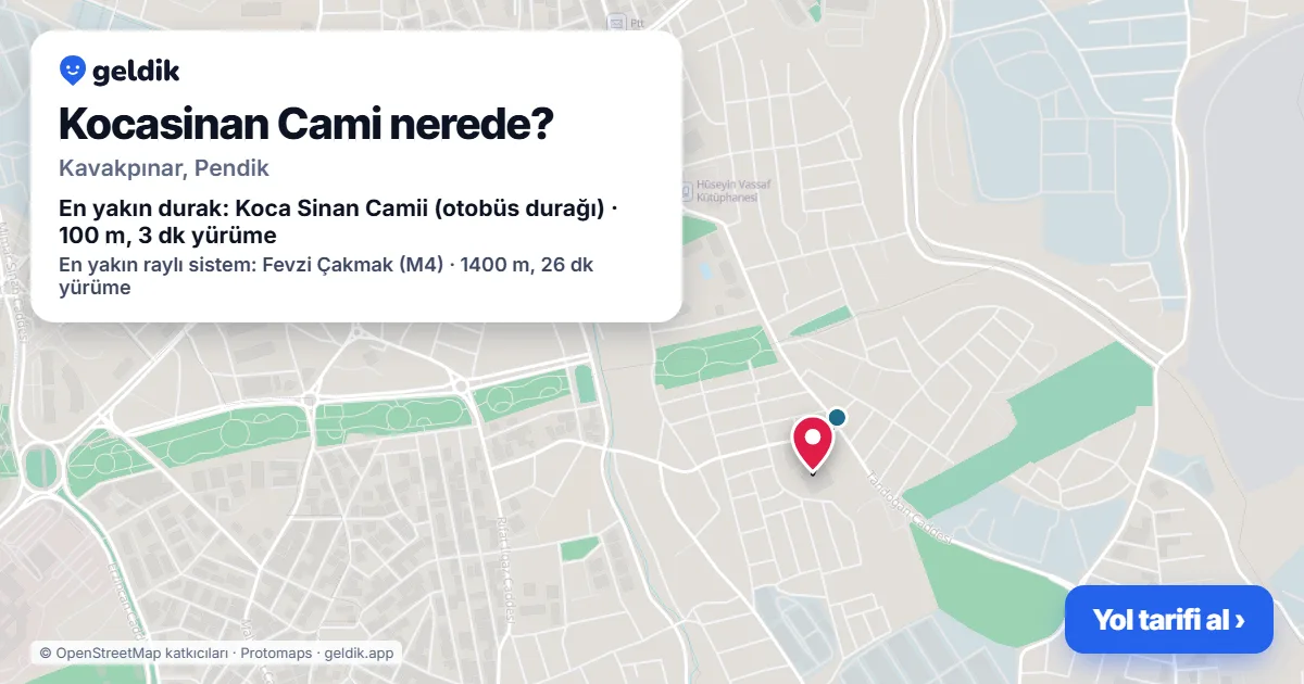 Where is Kocasinan Cami: map with its location and the nearest stops, with walking times