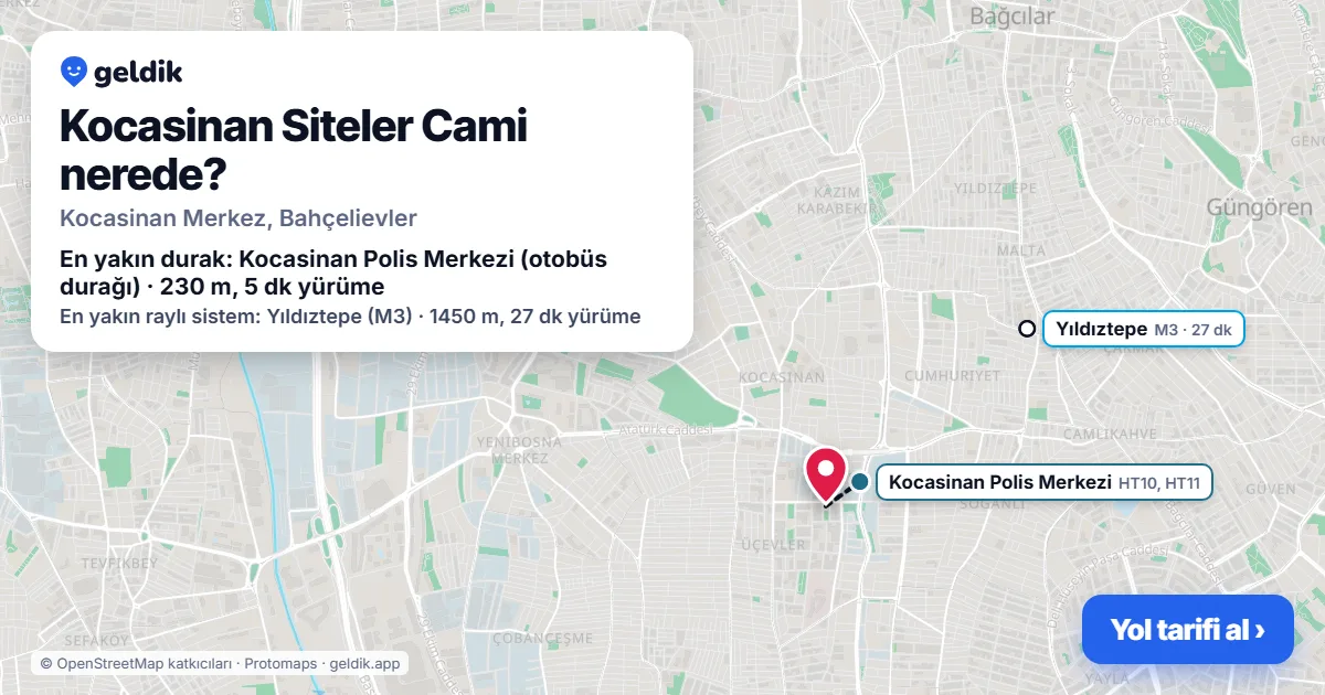 Kocasinan Siteler Cami nerede: haritada konumu ve en yakın duraklar, yürüme süreleriyle