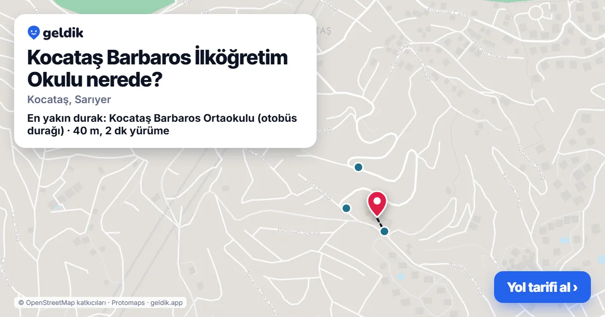 Kocataş Barbaros İlköğretim Okulu nerede: haritada konumu ve en yakın duraklar, yürüme süreleriyle