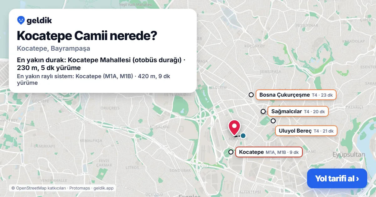 Where is Kocatepe Camii: map with its location and the nearest stops, with walking times