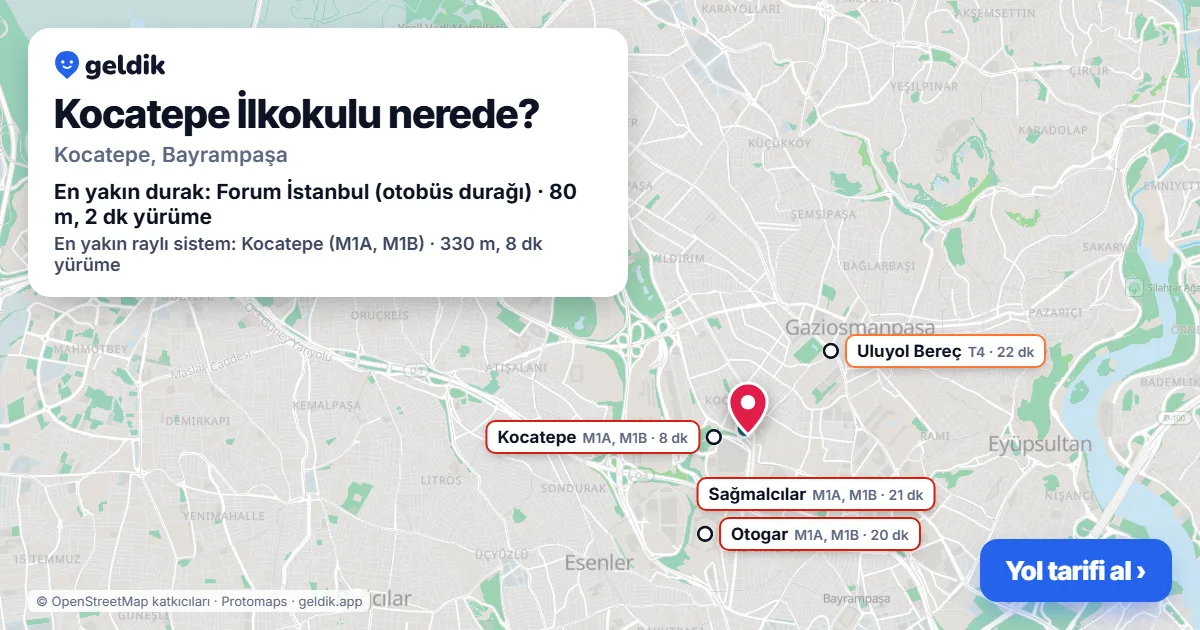 Kocatepe İlkokulu nerede: haritada konumu ve en yakın duraklar, yürüme süreleriyle