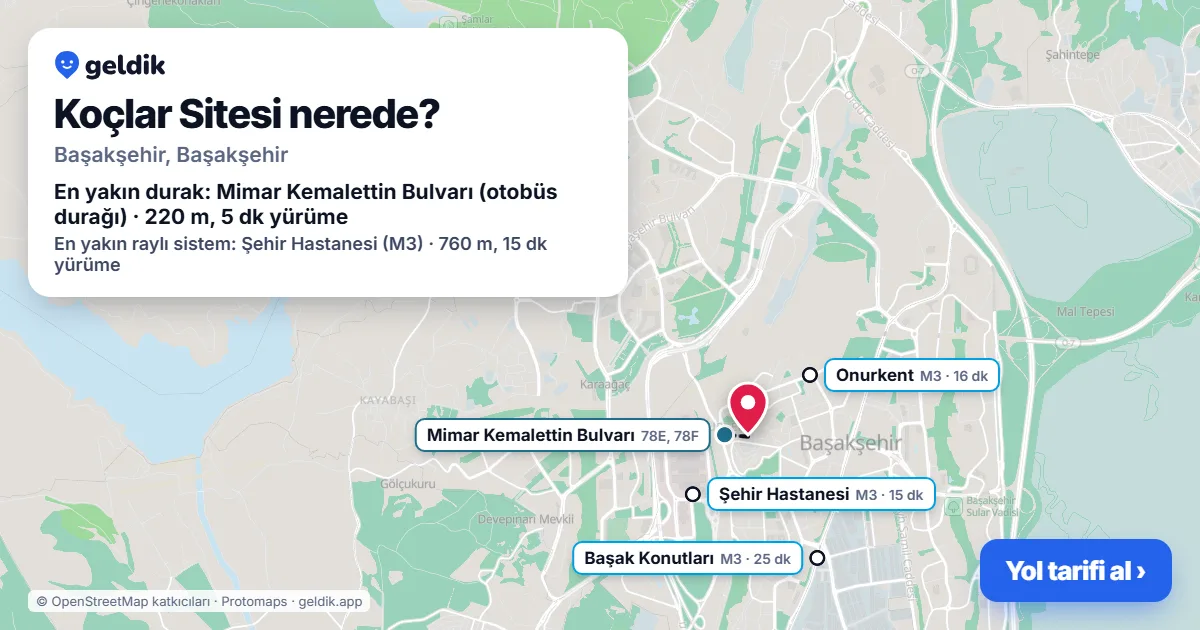 Koçlar Sitesi nerede: haritada konumu ve en yakın duraklar, yürüme süreleriyle