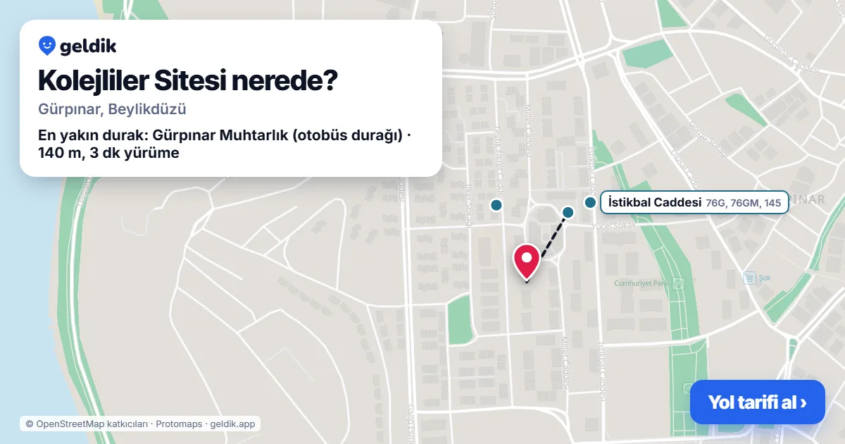 Kolejliler Sitesi nerede: haritada konumu ve en yakın duraklar, yürüme süreleriyle