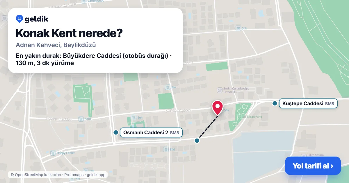 Where is Konak Kent: map with its location and the nearest stops, with walking times