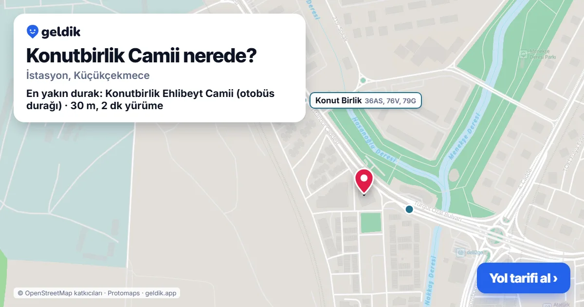 Where is Konutbirlik Camii: map with its location and the nearest stops, with walking times
