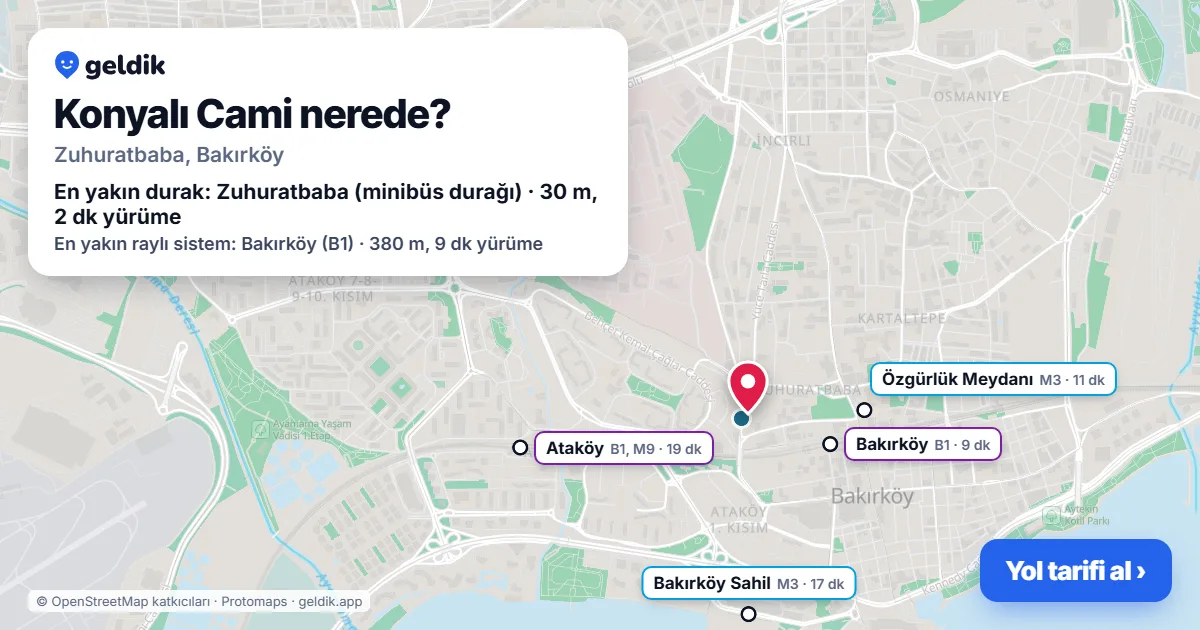 Where is Konyalı Cami: map with its location and the nearest stops, with walking times