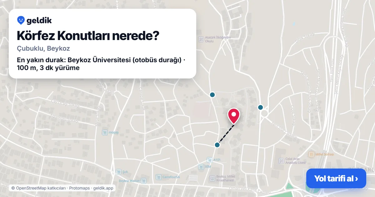Körfez Konutları nerede: haritada konumu ve en yakın duraklar, yürüme süreleriyle