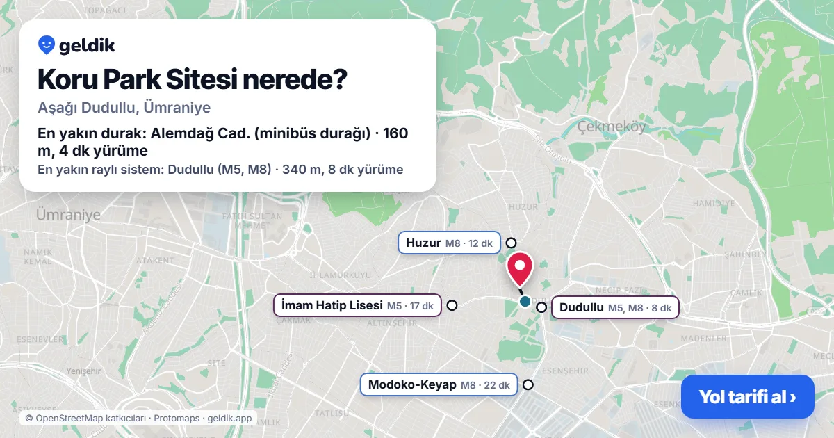 Koru Park Sitesi nerede: haritada konumu ve en yakın duraklar, yürüme süreleriyle