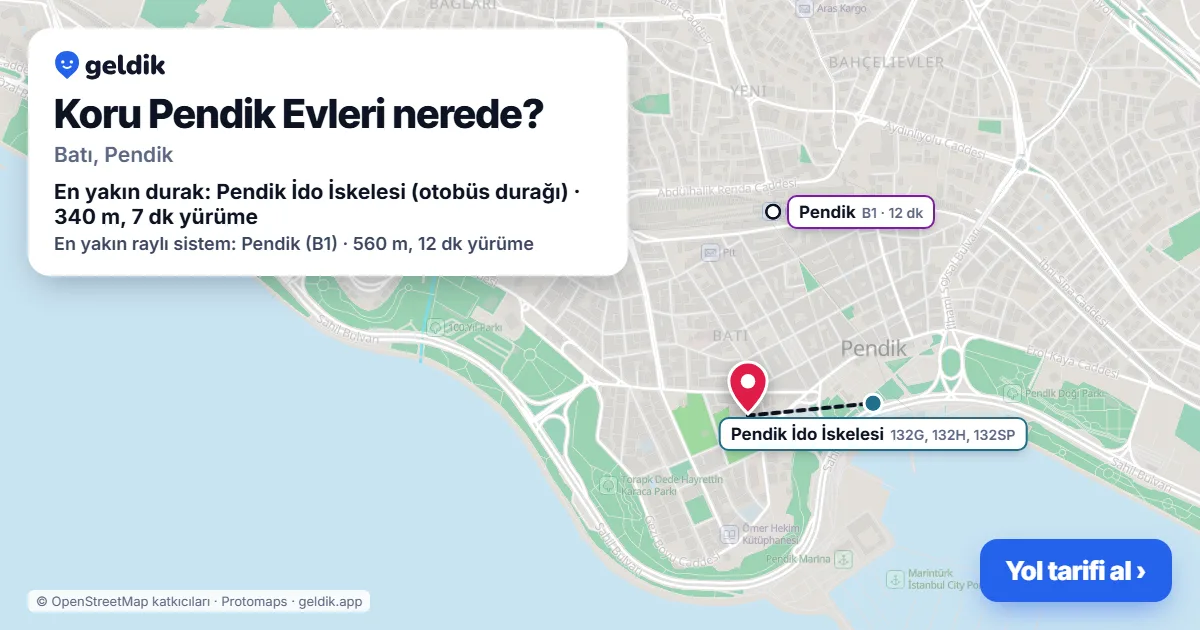 Koru Pendik Evleri nerede: haritada konumu ve en yakın duraklar, yürüme süreleriyle