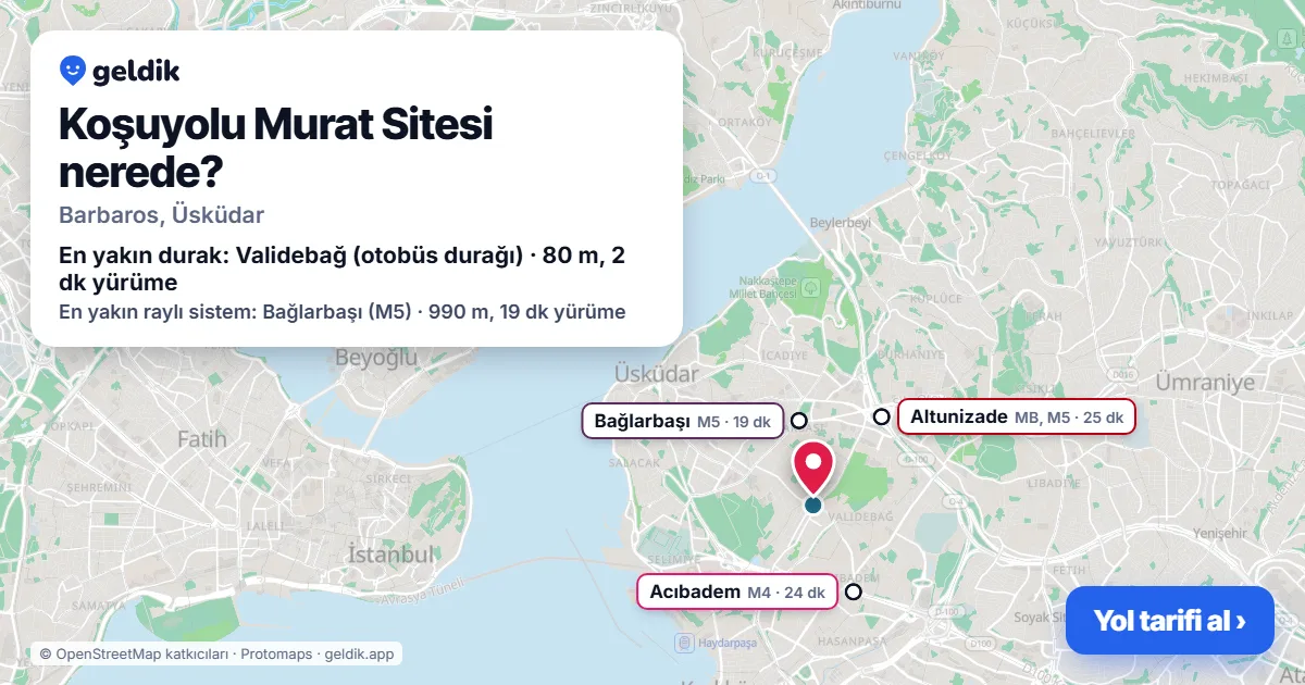 Where is Koşuyolu Murat Sitesi: map with its location and the nearest stops, with walking times