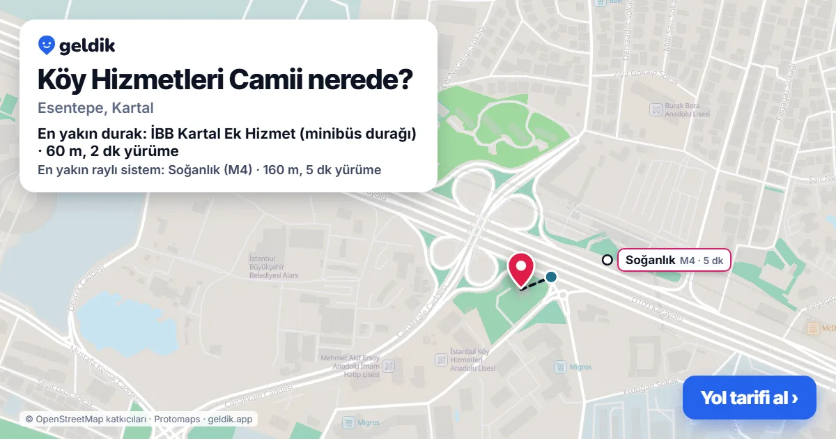 Köy Hizmetleri Camii nerede: haritada konumu ve en yakın duraklar, yürüme süreleriyle